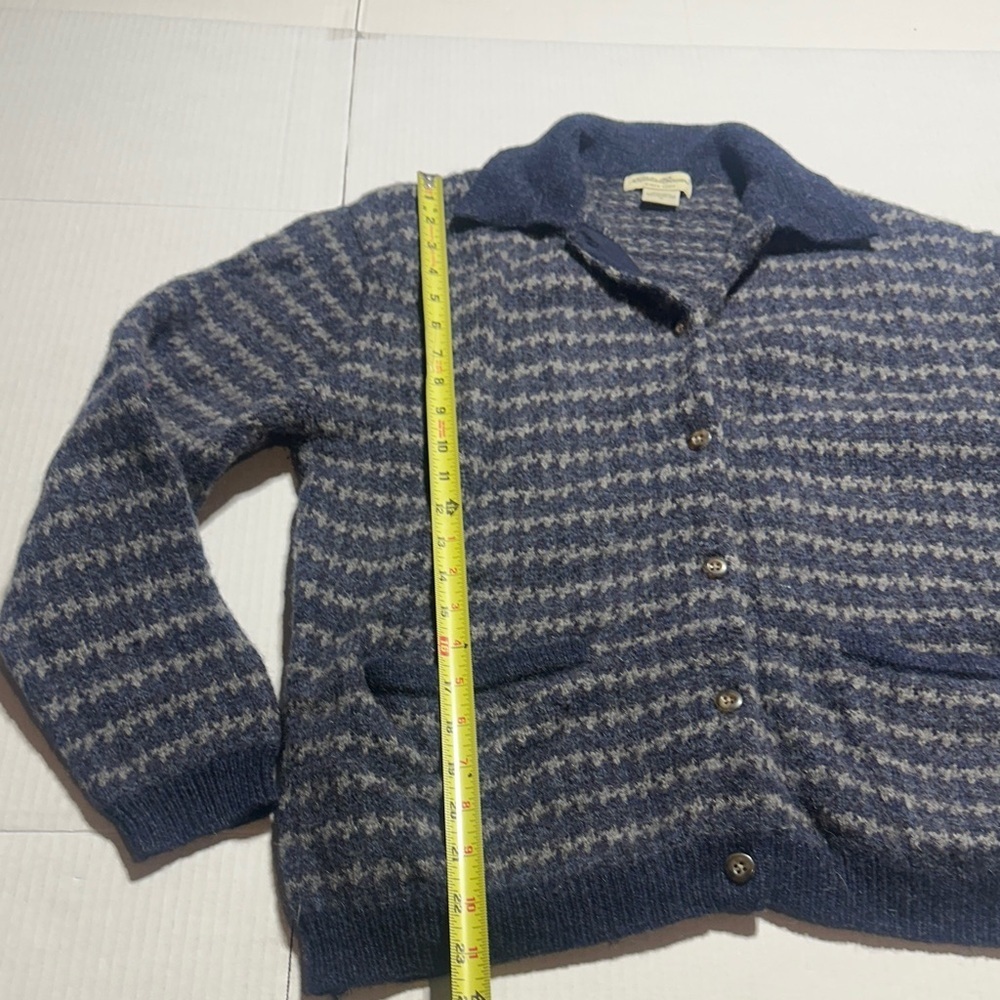 Vintage Eddie Bauer 100% wool Blue and Gray houndstooth Striped Cardigan buttons - Picture 5 of 10